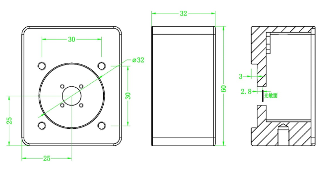 The mechanical Drawing of 2mm amplified photodetector module