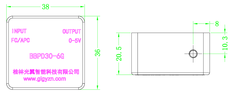 The Dimensions of Mechanical Drawing BBPD30 Series Battery Bias Photodetectors