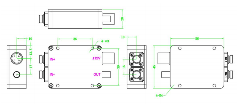 the Mechanical dimensions of Balanced photodetector module